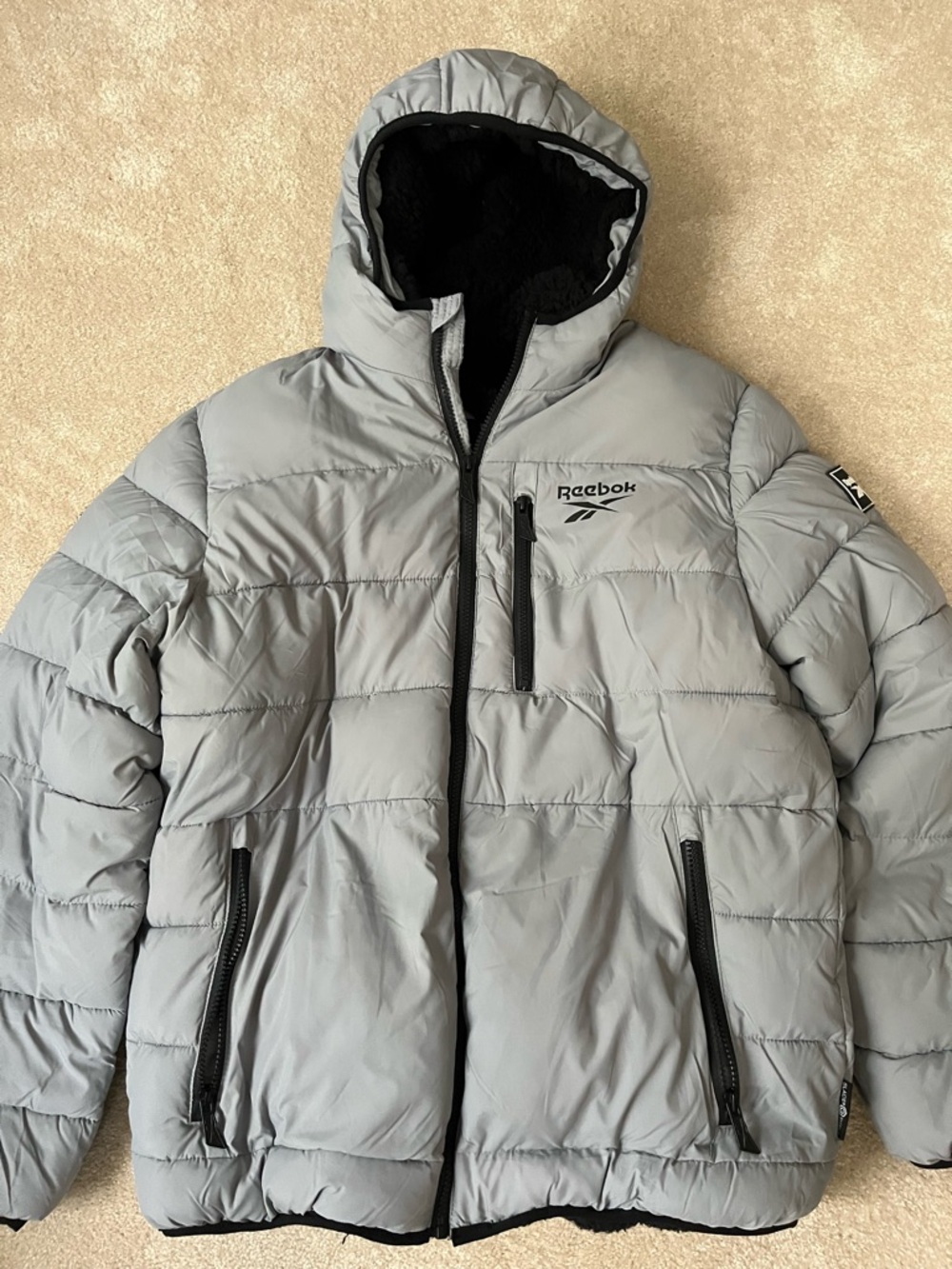 Reebok Men's Light Gray Hooded Puffer Jacket